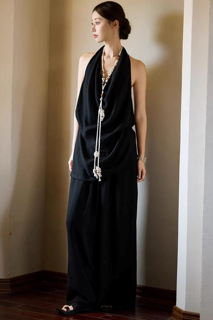 Black Beaded Halter Vest