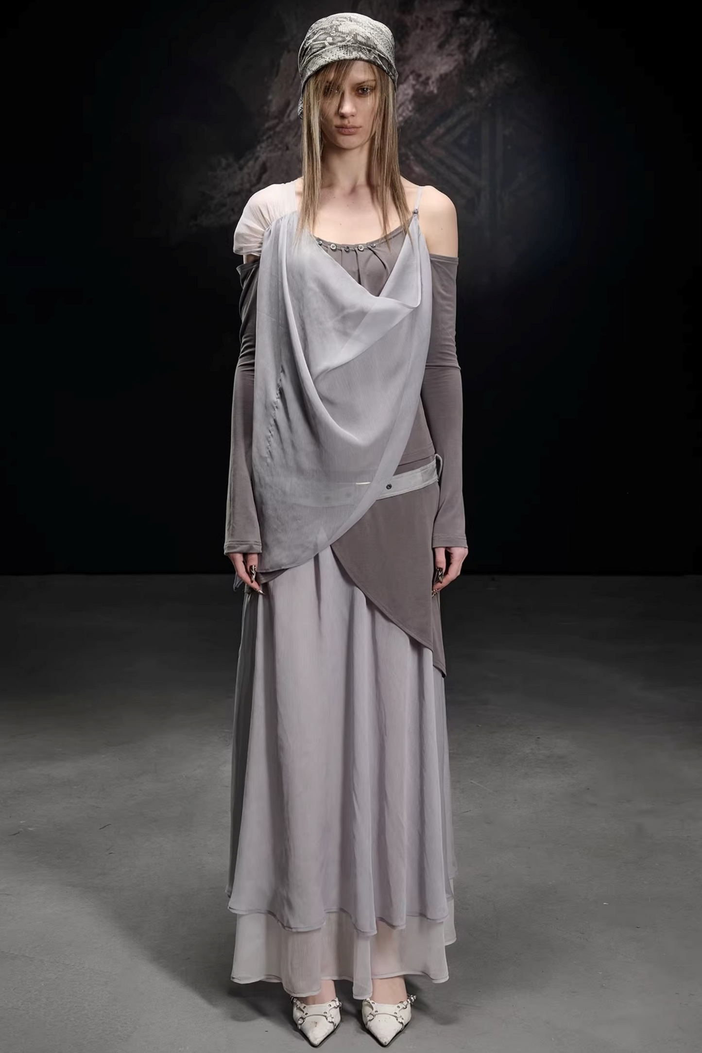 Chiffon-Patchwork-Bluse mit asymmetrischem Schnitt