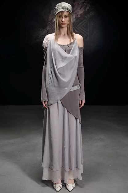 Chiffon-Patchwork-Bluse mit asymmetrischem Schnitt