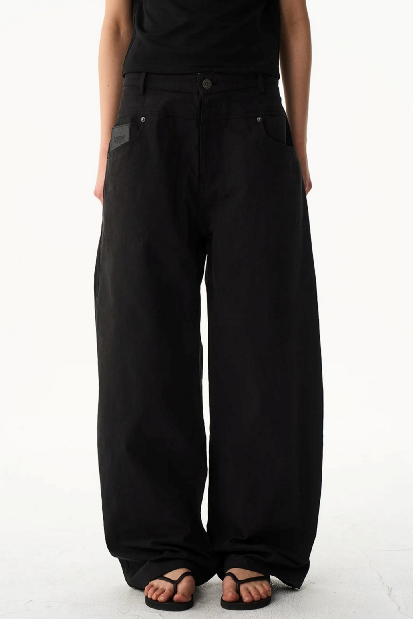 Leather Trim Straight-Leg Pants