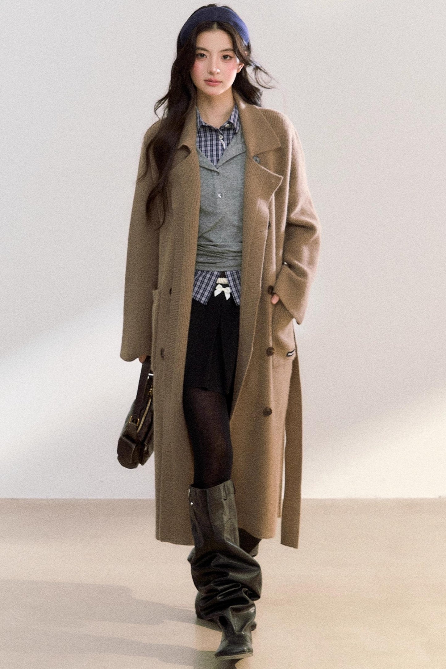 Elegant Knitted Double-Breasted Coat