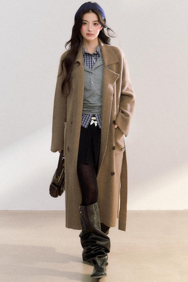 Elegant Knitted Double-Breasted Coat