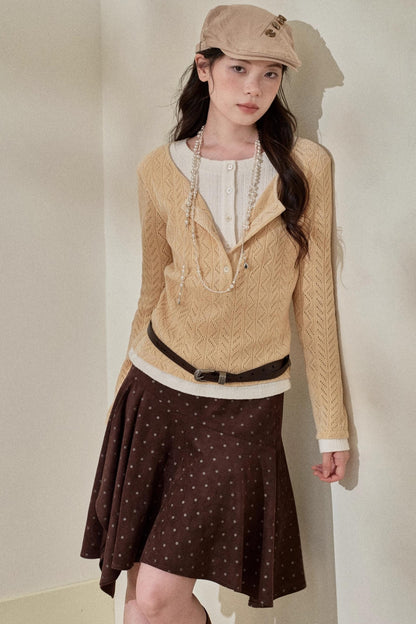 Yellow Purple Knitted Long-Sleeved Tops