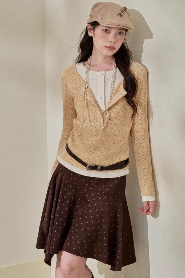 Yellow Purple Knitted Long-Sleeved Tops