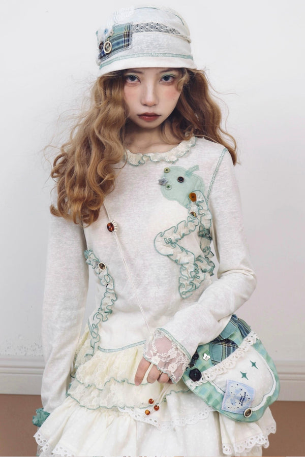 Lace Knit Color Block Tee