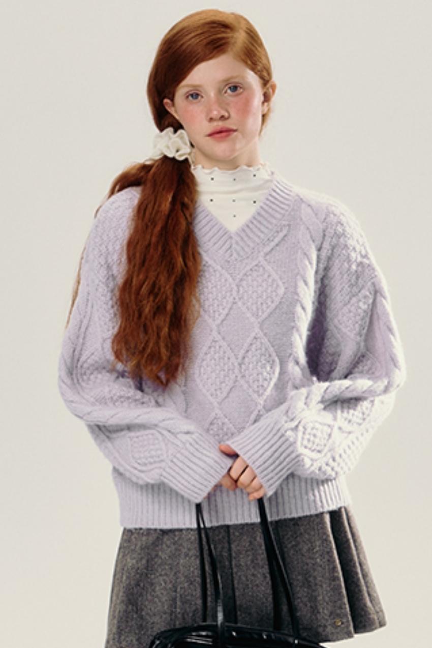 Purple V-Neck Pullover Knit Sweater