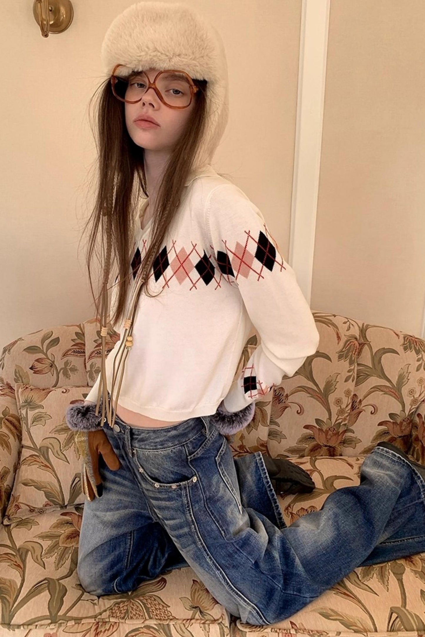 White Diamond Wool Knit Sweater