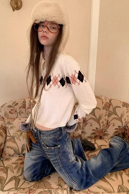 White Diamond Wool Knit Sweater