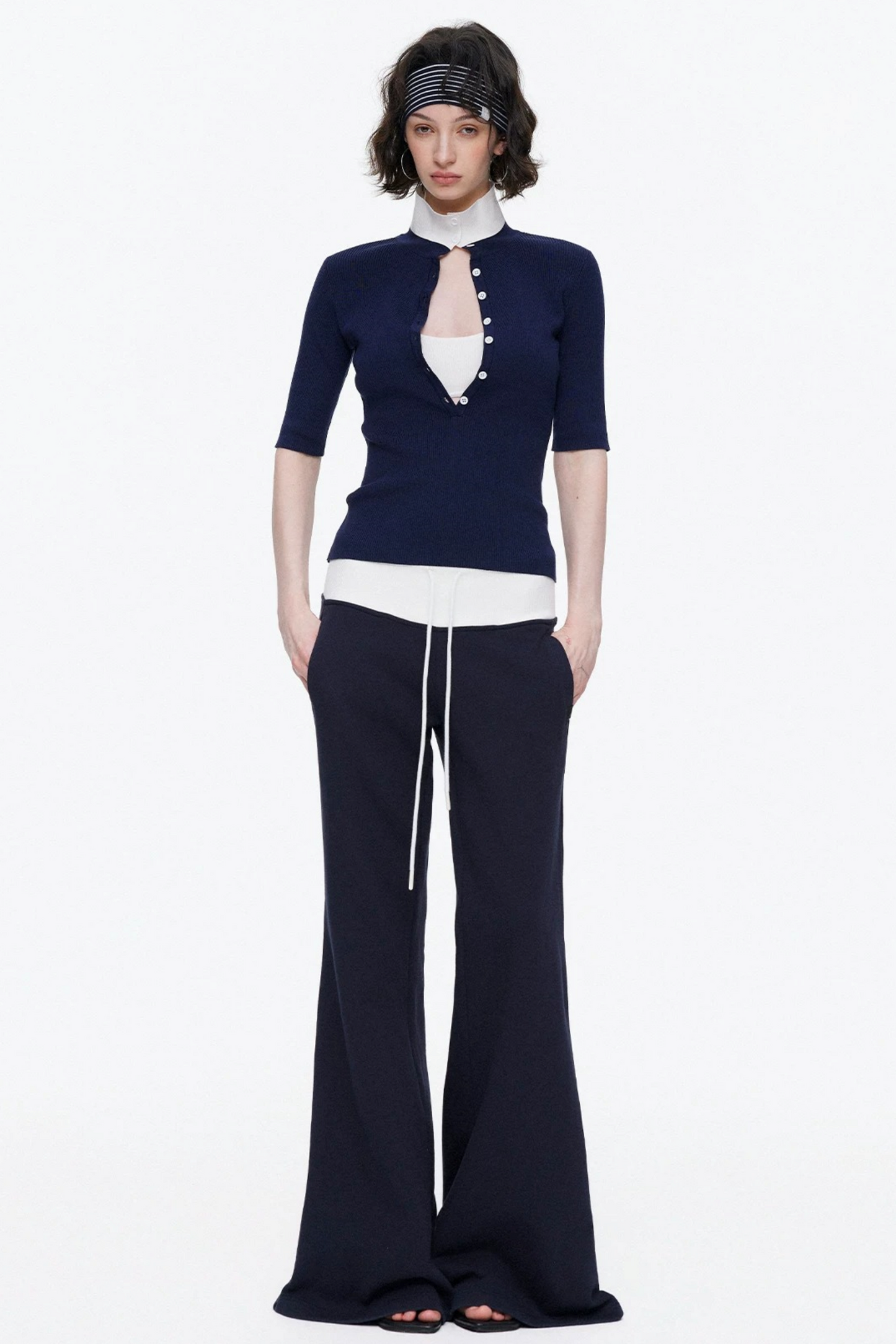 Lyocell Color-Blocked Fake Two-Piece Knit Top