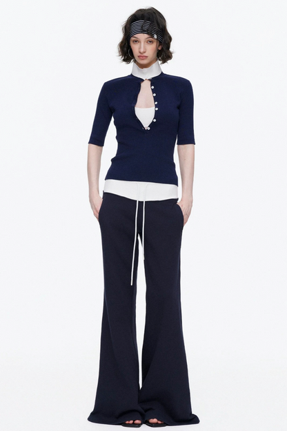 Lyocell Color-Blocked Fake Two-Piece Knit Top