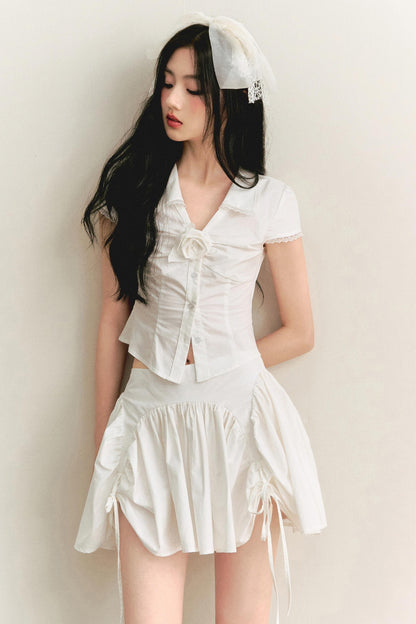 Light Lace-Up Pleated Skirt Set-Up