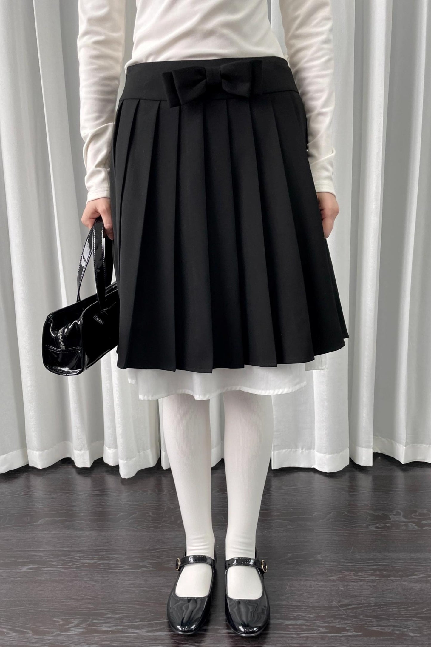 Black Pleated Bow Skirt