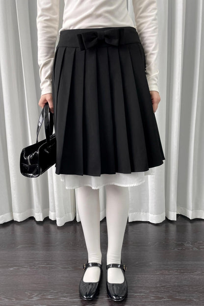 Black Pleated Bow Skirt