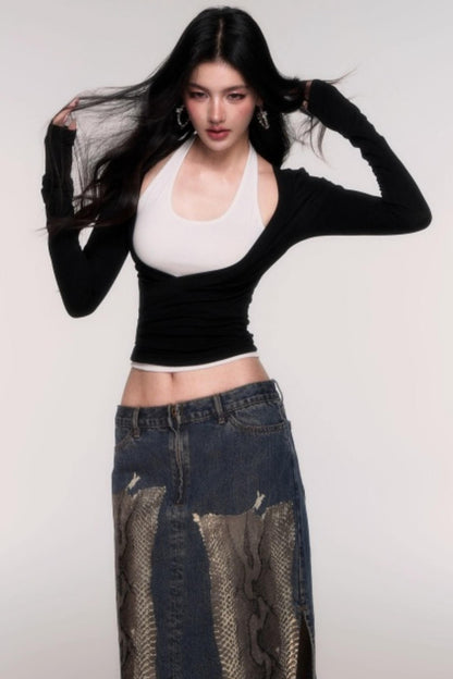 Two-Piece Halterneck Long Sleeve Top