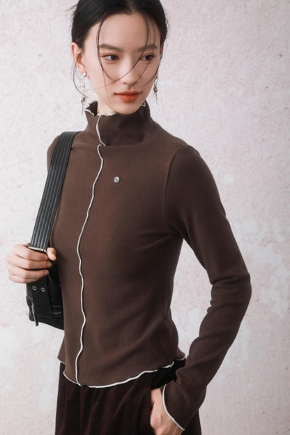 Cocoa Brown Half-Turtleneck Top