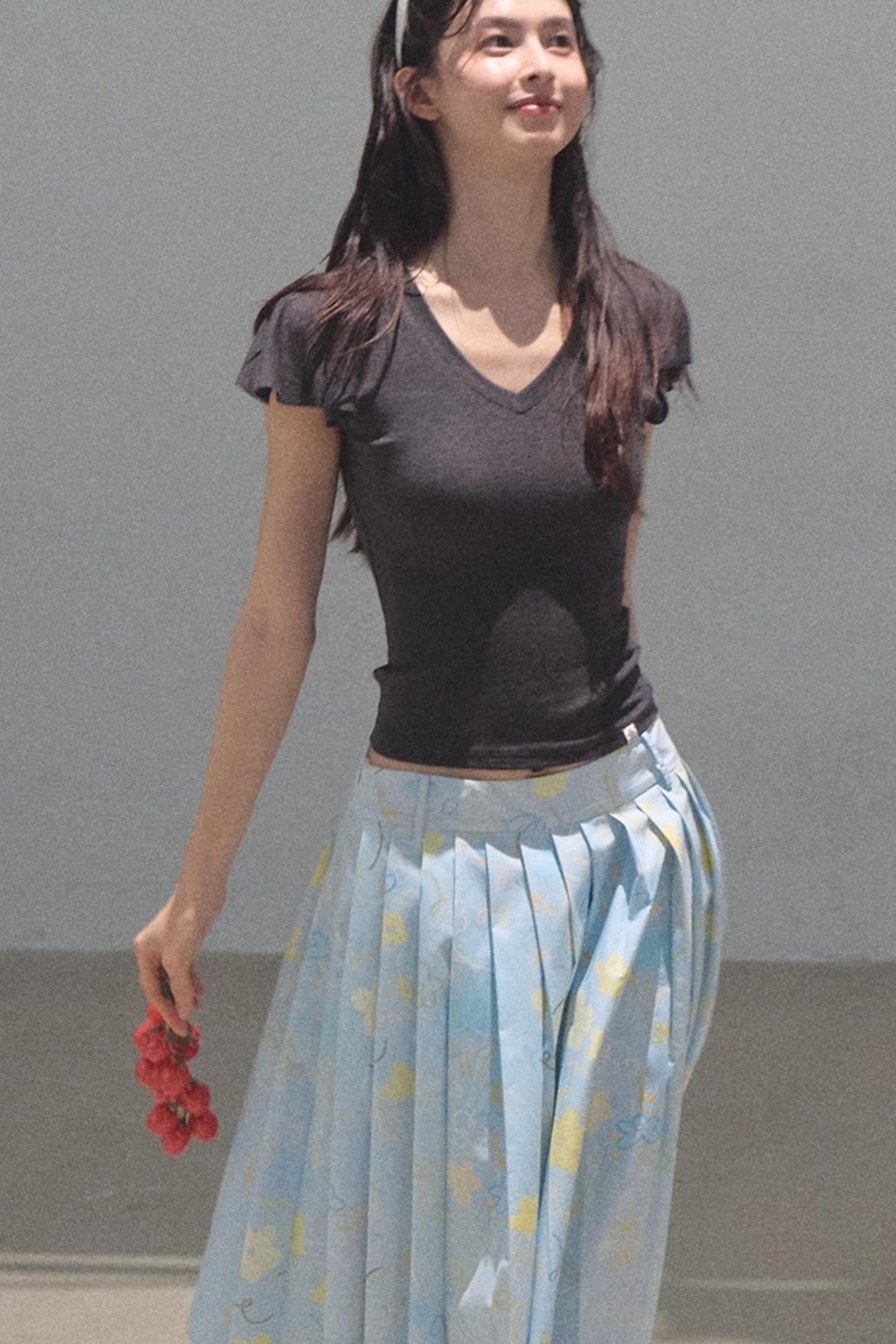 Poplin Pleated Midi Skirt