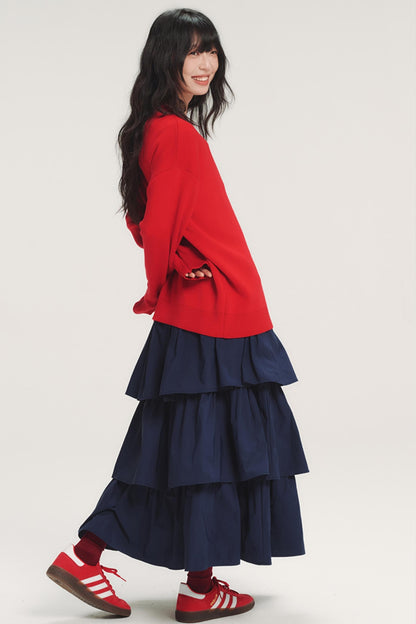 Color-Blocked Plaid Knit Top