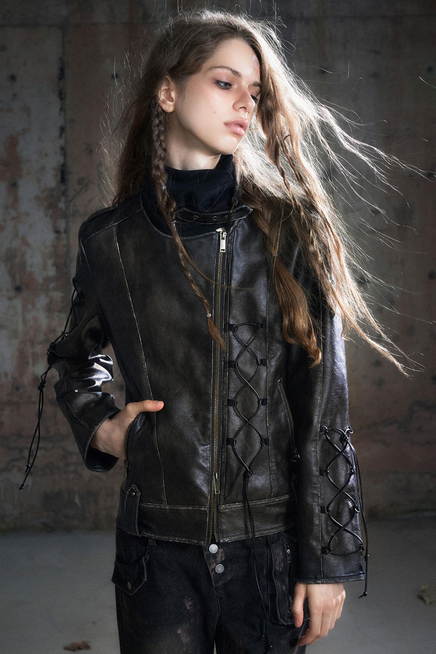 Panelled Knit Leather Jacket