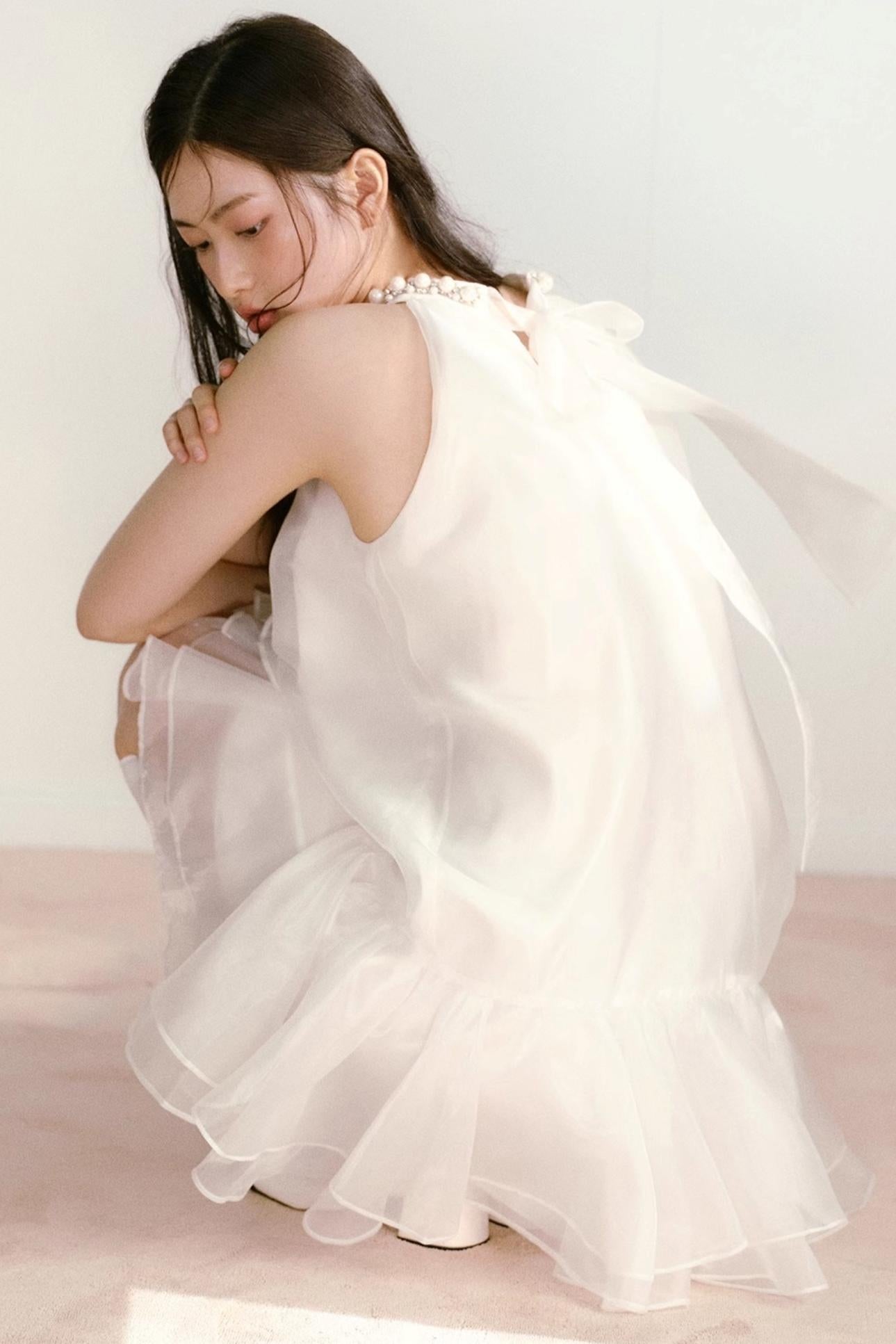 Ethereal Pearl Organza Dress