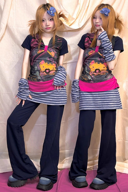 Royal Blue Striped Hakama Trousers