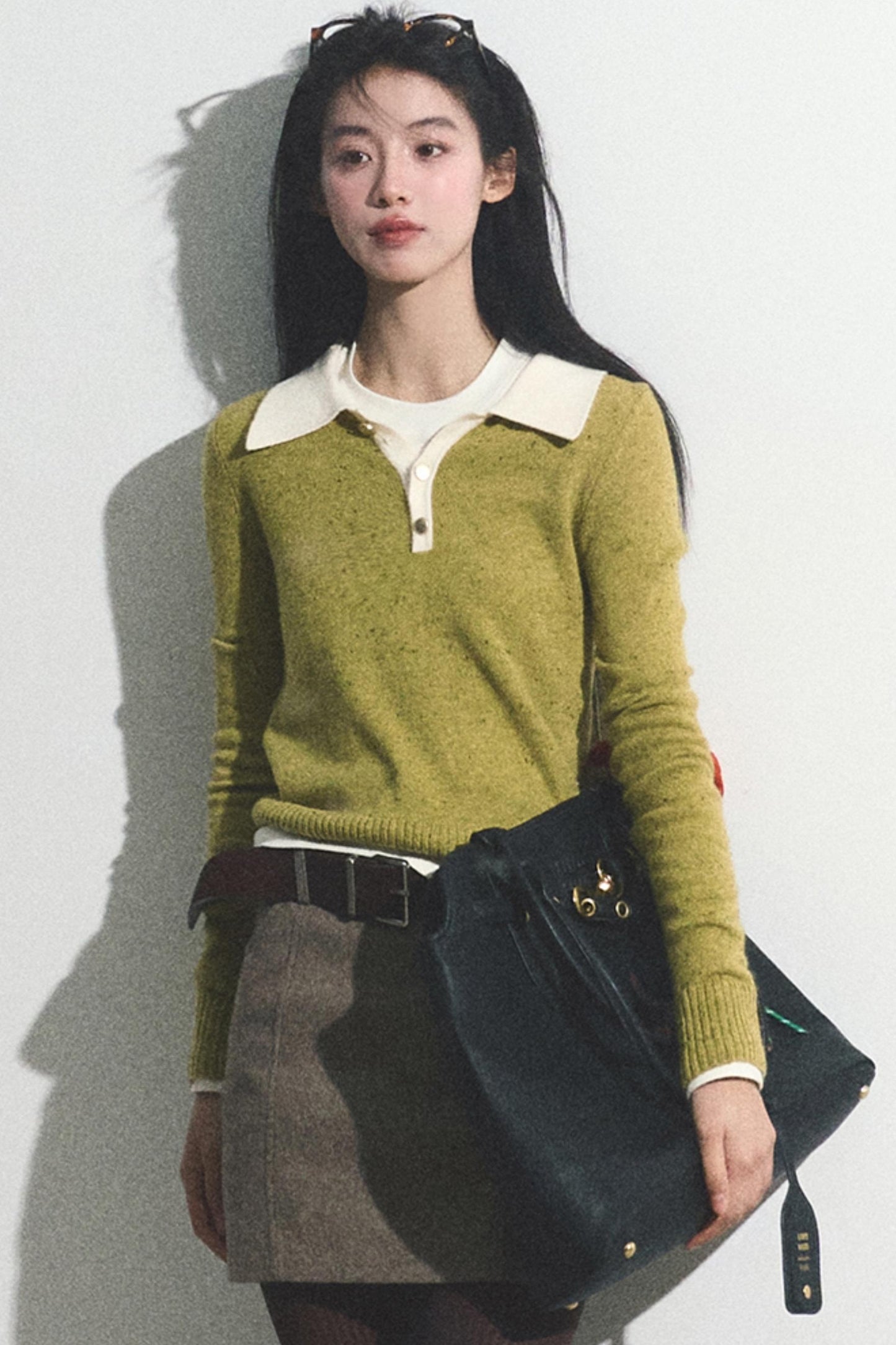 Green Polka Dot Wool Polo Sweater