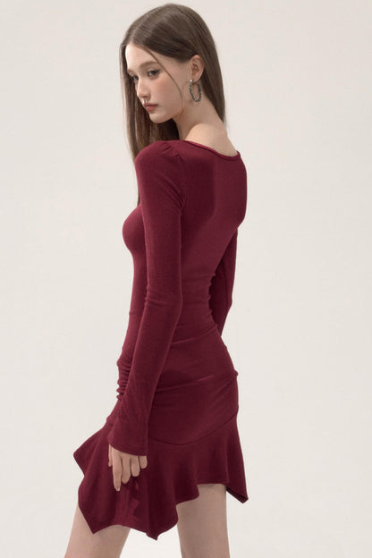 Ruffled Elastic Slim Dress
