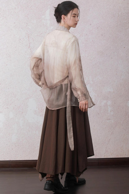 Autumn Apricot Imitation Denim Shirt