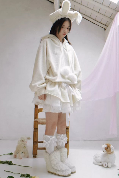 Lace Plush Sweatshirt Dress