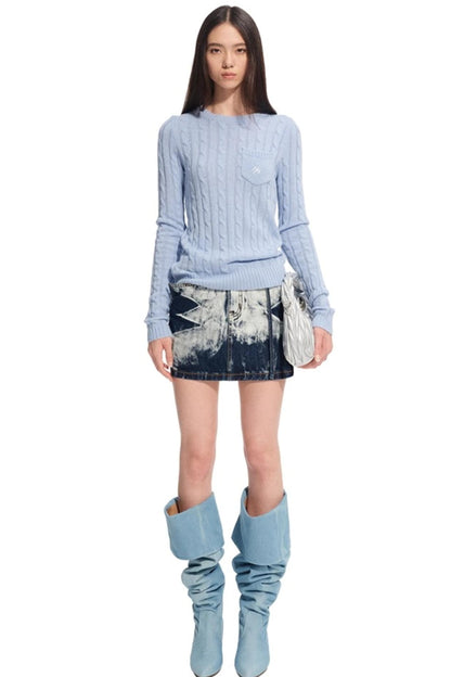 Cashmere Wool Cable Knit Top