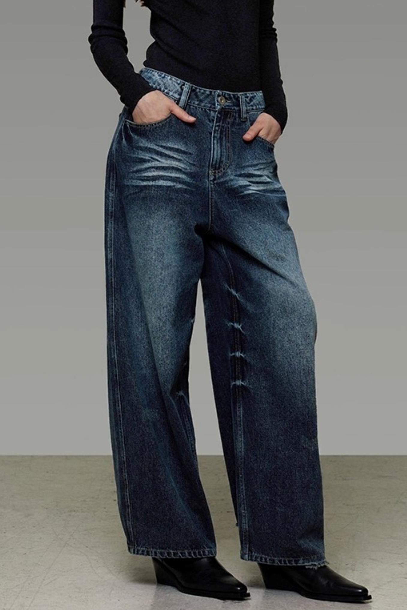 Retro Washed Wide-Leg Jeans