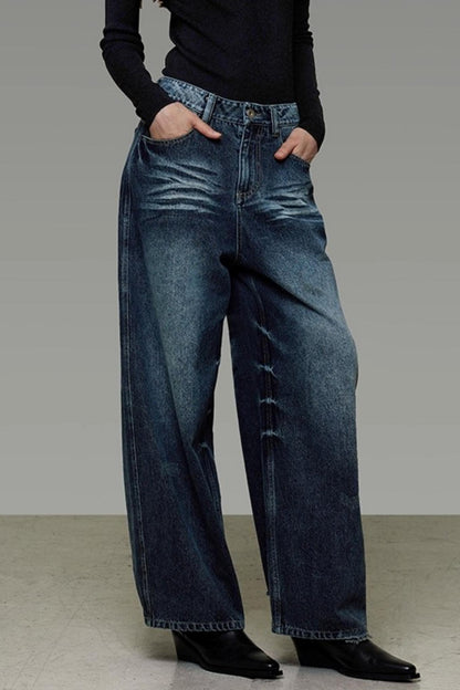Retro Washed Wide-Leg Jeans