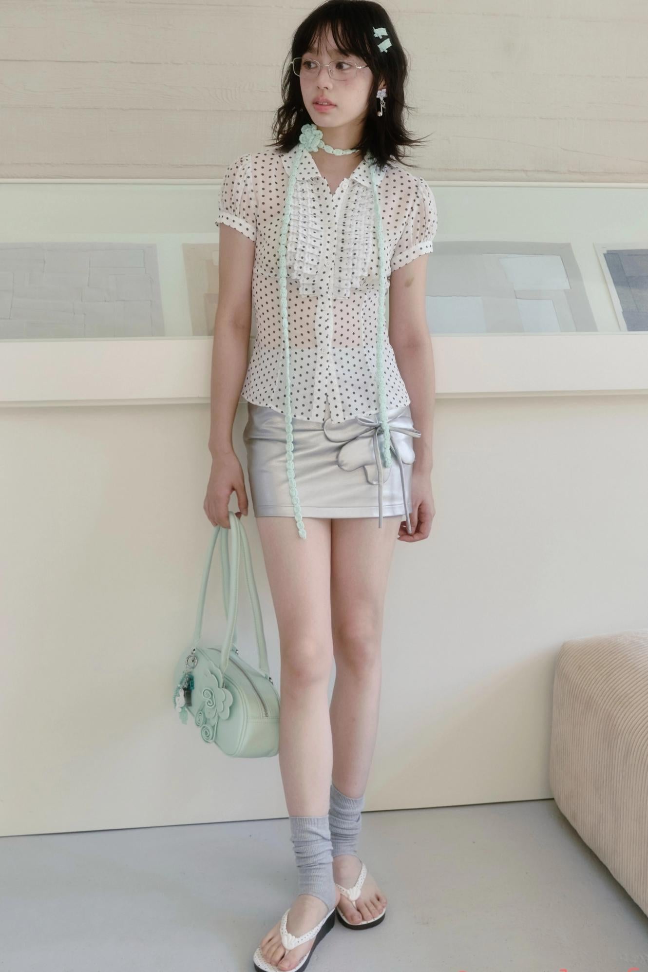 White Polka Doll Collar Top