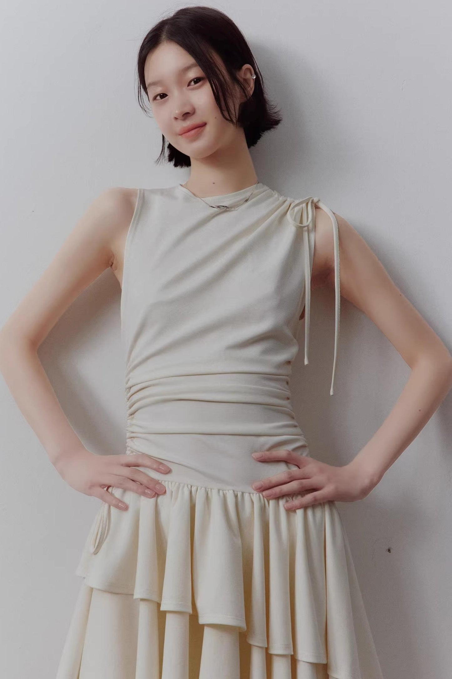 Cloud White Asymmetrical Knitted Dress