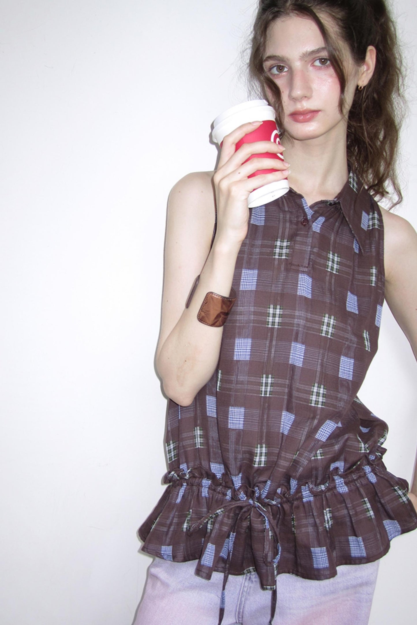 Dali Check Ruffle Top