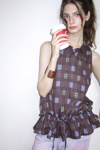 Dali Check Ruffle Top