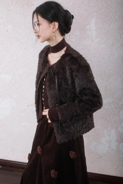 Curved Berry Brown Plush Jacket