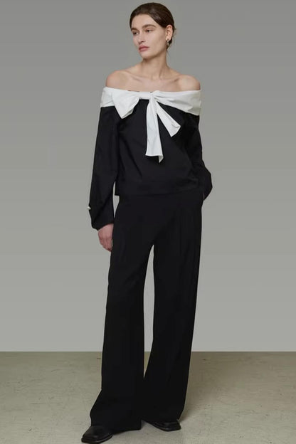 Color-Blocked Off-Shoulder Shirt