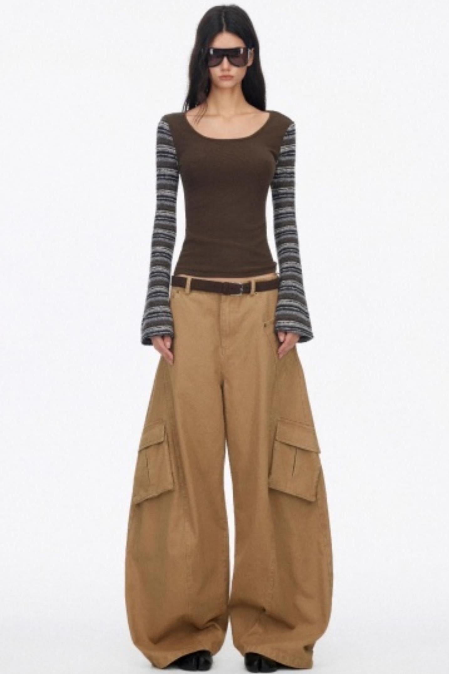 Distressed Wide-Leg Cargo Pants