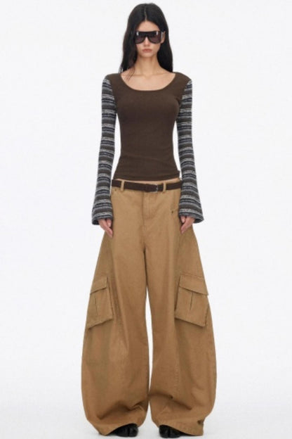 Distressed Wide-Leg Cargo Pants