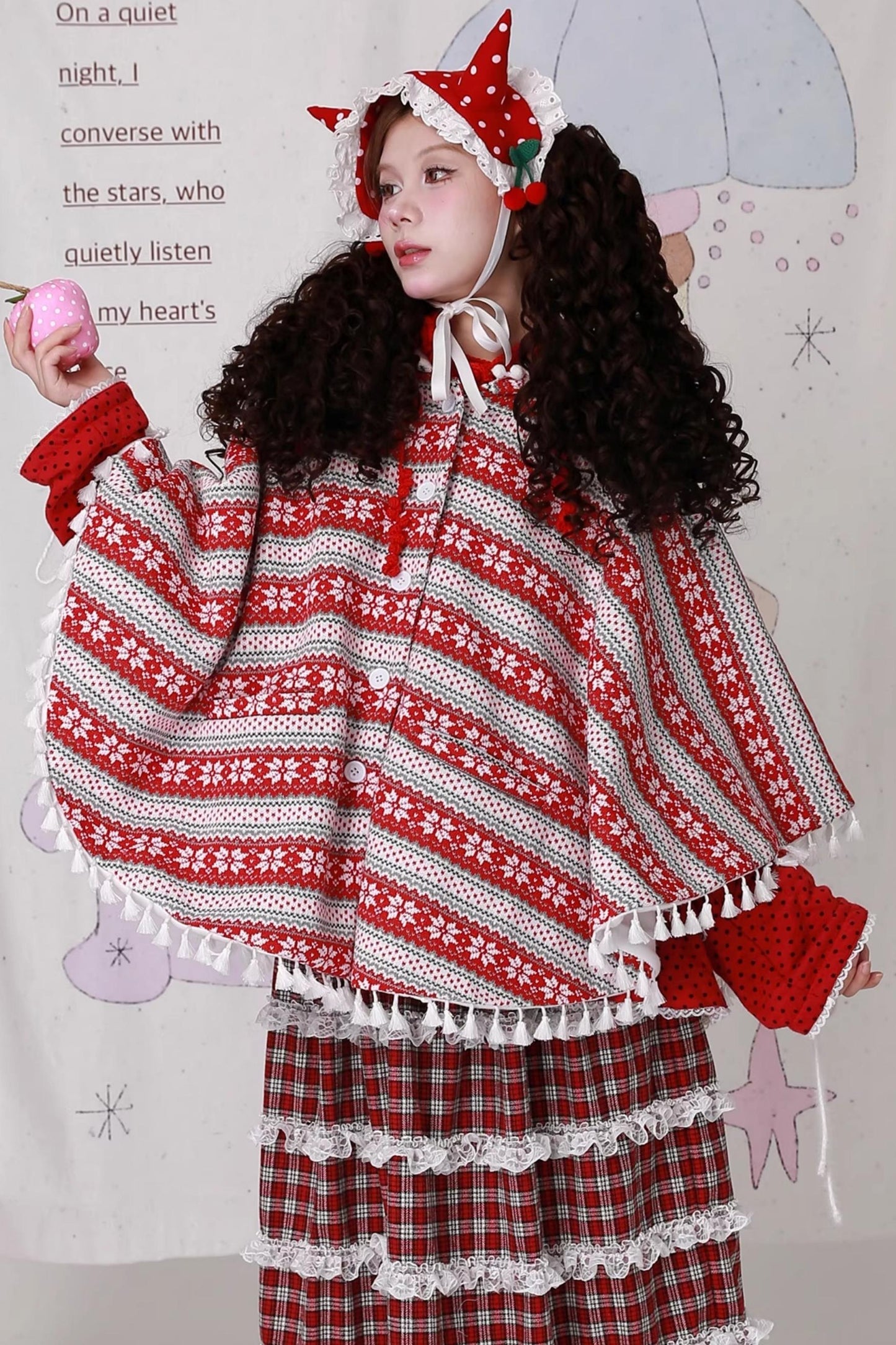 Vintage Red Knit Cape Jacket