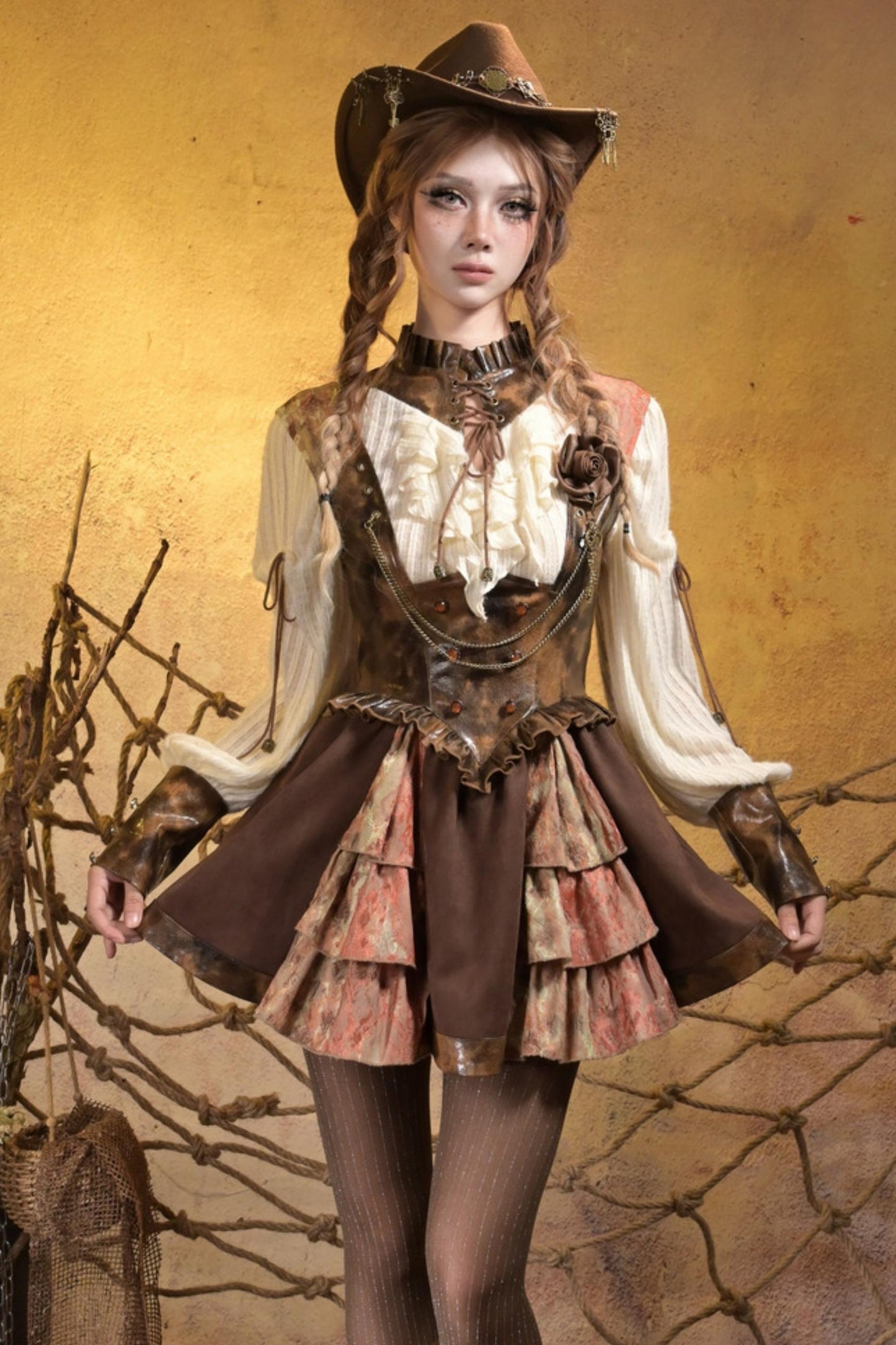 Steampunk Lace Patchwork Dress Set-Up