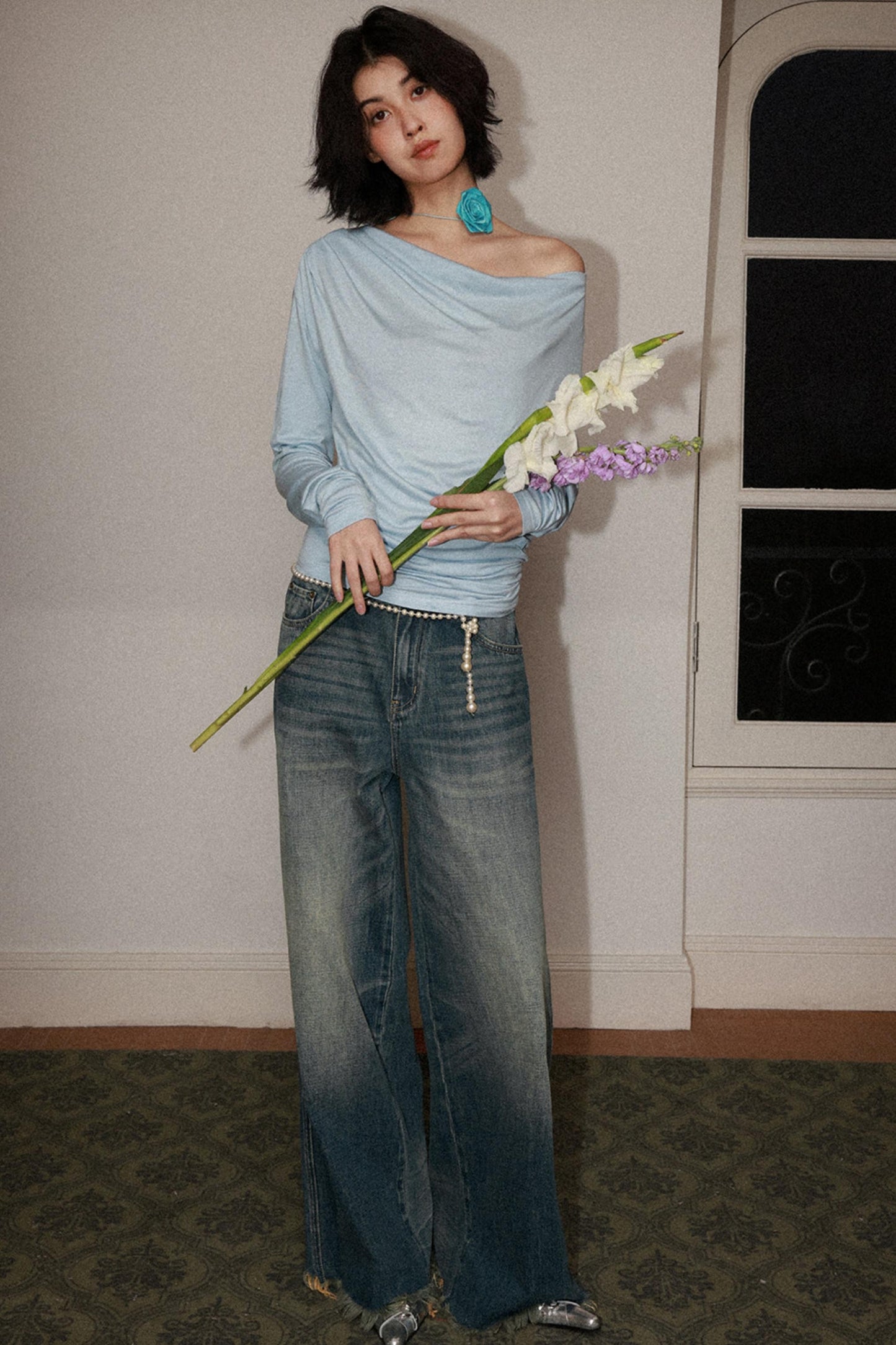 Modal Wool Off-Shoulder Knit Top