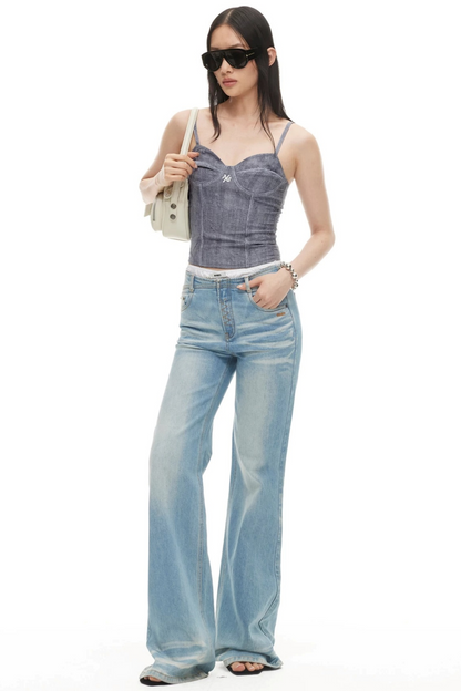 Denim Pleated Camisole Top