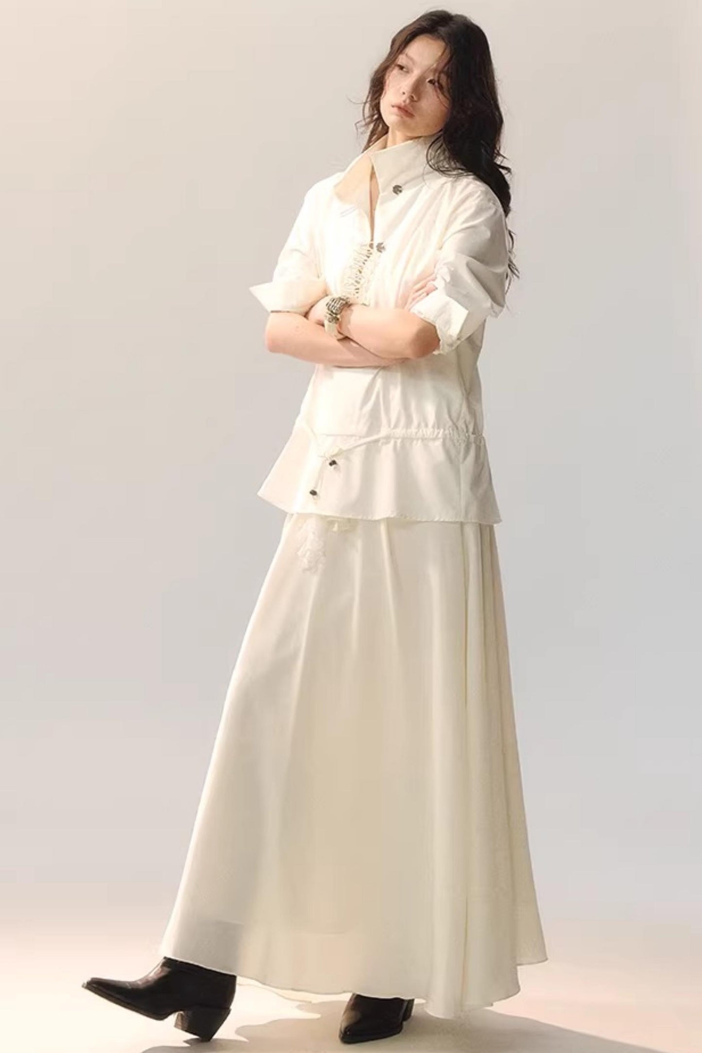 Feather Traces Deep V Blouse
