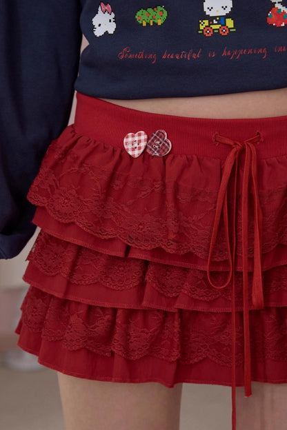 Elegant Red Lace Cake Skirt