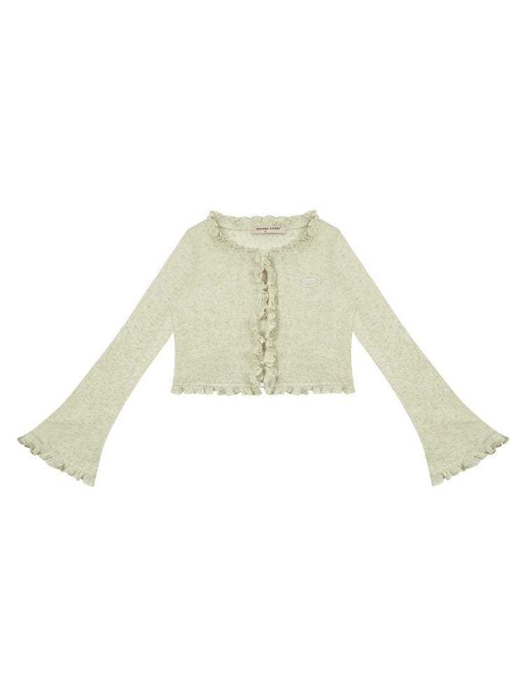 Ruffle Short Knit Cardigan