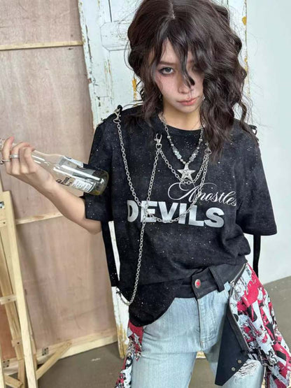 Punk Metal Chain Logo Print Tee