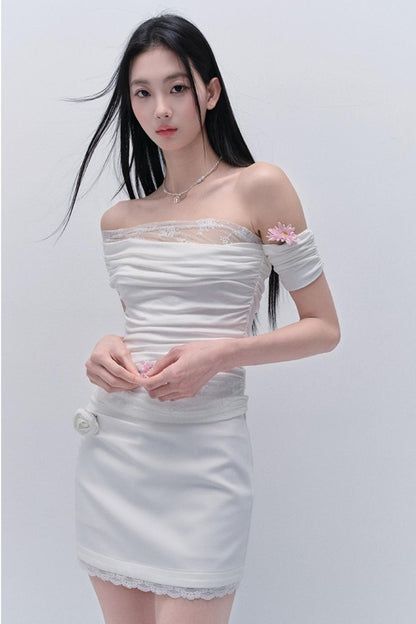 Lace Slash One-Shoulder Spring Skirt Set-Up