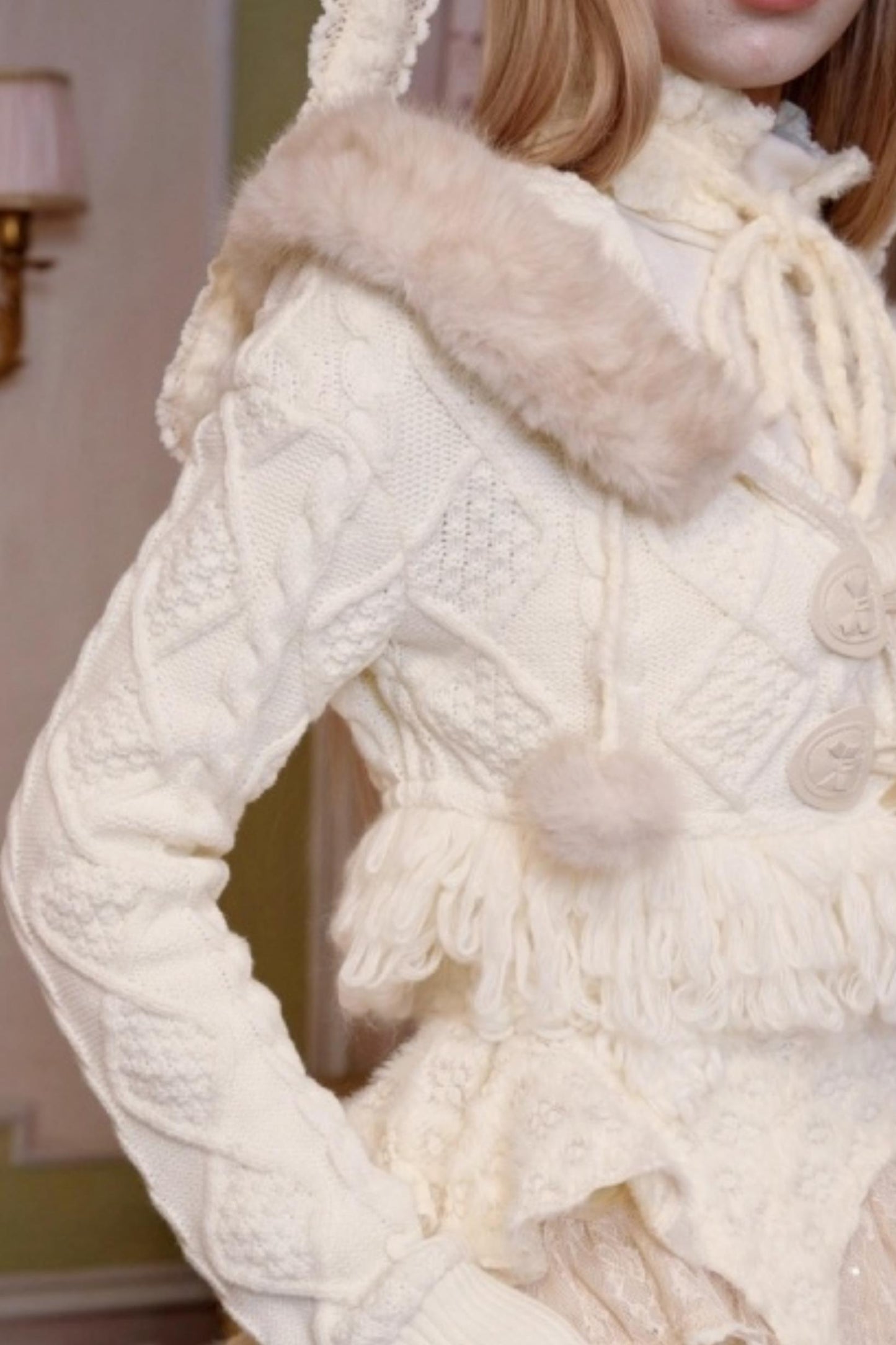 Slavic Knit Hooded Cardigan Hat Set-Up