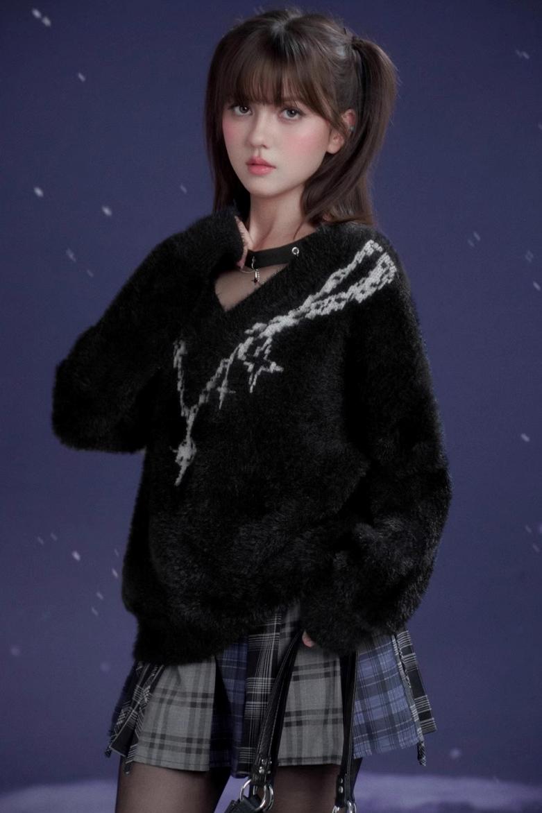 Dark Jacquard Choker Sweater